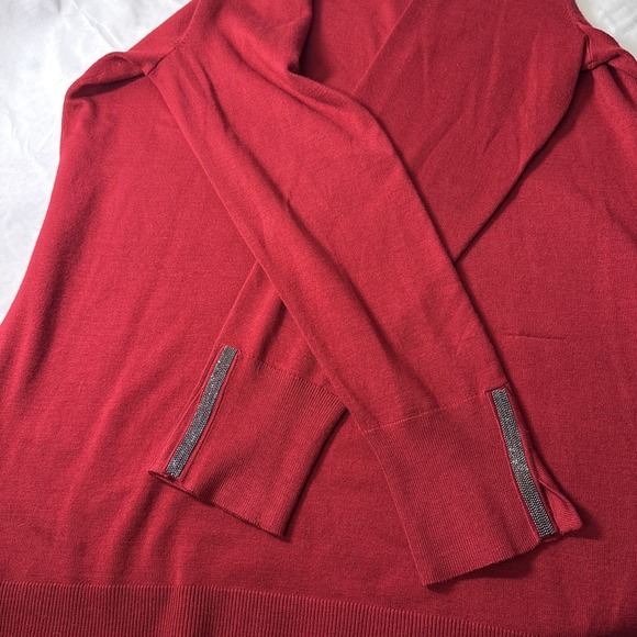 Chicos Womens XL Red Knit Tunic Top Long Sleeve Rhinestone Cuffs Sparkle Modest - Picture 9 of 9